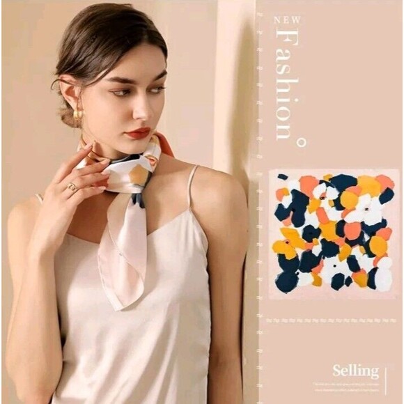 Roizsx Fashion Head Scarf Square Satin for Hair Beach Print Abstract Pink/Brown - Picture 2 of 9